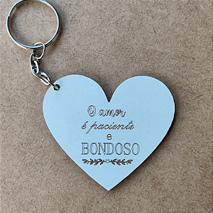 Chaveiro Coração "o amor é paciente e bondoso" em MDF 03mm com gravação a laser