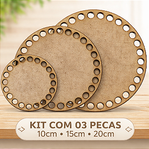 Kit Bases para Crochê em MDF – 3 Tamanhos (10cm, 15cm e 20cm)