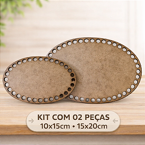 Kit com 02 Bases para Crochê Oval em MDF 3mm – 10×15 cm e 15×20 cm