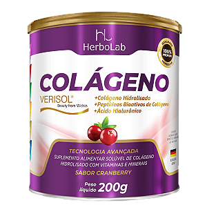 Colágeno Verisol + Ácido Hialurônico 200g | Herbolab – Sabor Cranberry, Pele Firme, Unhas e Cabelos Fortes