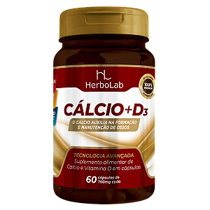 Cálcio com Vitamina D3 – 700mg 60 Cápsulas | Herbolab – Saúde Óssea e Absorção Eficiente