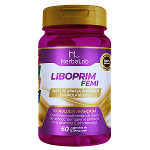Liboprim Femi 1.340mg – 60 Cápsulas | Herbolab – Equilíbrio Hormonal, TPM e Bem-Estar da Mulher