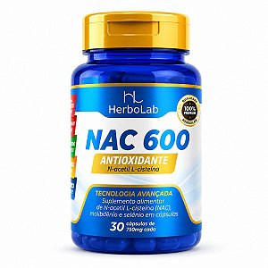 N-Acetilcisteína (NAC) 600mg – 30 Cápsulas | Herbolab – L-Cisteína para Detox, Pulmões e Imunidade