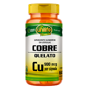 Cobre Quelato 900 mcg Unilife Vitamins 60 Cápsulas