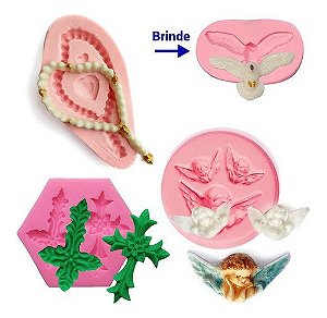 Kit: Moldes De Silicone Batizado 3 peças + Brinde