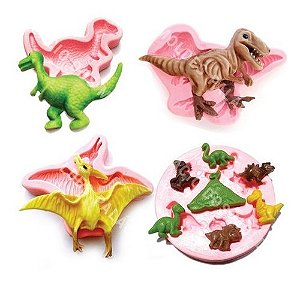 Kit: Molde De Silicone Dinossauros - 4 peças