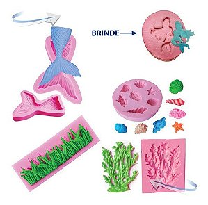 Kit: Molde De Silicone Fundo do Mar 4 peças + Brinde
