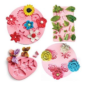 Kit: Molde De Silicone Flores e Plantas - 4 peças