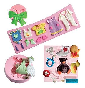 Kit: Molde de Silicone Chá de Bebê - 4 peças