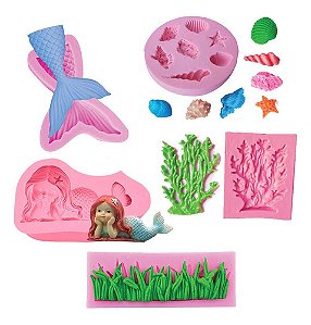 Kit: Moldes de Silicone Fundo do Mar - 5 peças
