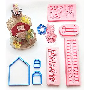 Kit: Moldes De Silicone + Cortador Modelo Casinha - 6 peças