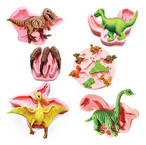 Kit: Molde De Silicone Dinossauros - 6 peças