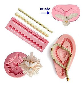Kit: Molde De Silicone Batizado 3 peças + Brinde