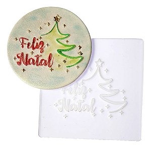 Marcador de Acrílico: Pinheiro "Feliz Natal" - 8,0 x 8,0 cm