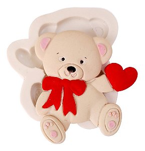 Molde de Silicone: Ursinho Fofo com Coração 7,0 x 7,5 cm