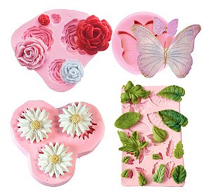 Kit: Moldes De Silicone Folhas e Flores - 4 peças