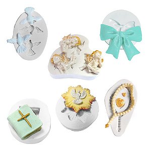 Kit: Moldes de Silicone Batizado - 6 peças