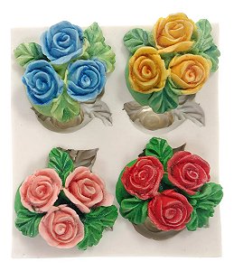 Molde De Silicone: 4 Bouquet de Rosas - 4,0 x 3,5 cm