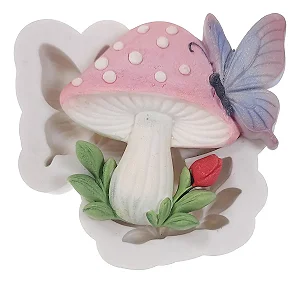 Molde de Silicone: Cogumelo com Borboleta - 7,5 x 7,5 cm