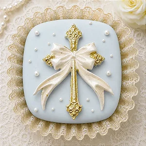 Molde de Silicone: Cruz com Laço - 7,0 x 5,0 cm