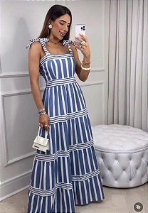 vestido longo listrado alça