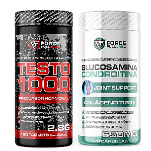 Testo 1000 120 Tabletes + Glucosamina Condroitina Colágeno Tipo 2 120 Cápsulas - Force Full Labz