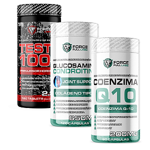 Glucosamina Condroitina Colágeno Tipo 2 120 Caps + Testo 1000 120 Tabs + Coenzima Q10 200mg 90 Caps - Force Full Labz
