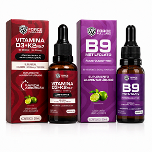 Kit Vitamina B9 Metilfolato 20ml + Vitamina D3K2 Mk7 Colecalciferol Menaquinona 30ml - Force Full Labz