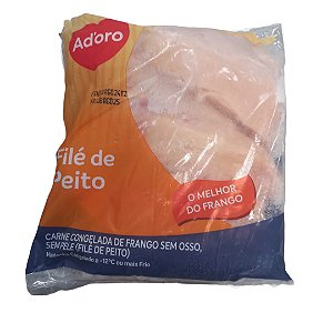 Filé Peito Frango S/Osso Adoro Congelado (Peso variável de 1,30 kg a 1,70 Kg).     Preço Kg / R$ 21,28.         (Preço do Item baseado no peso máximo).