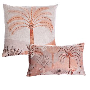KIT 2 CAPAS ALMOFADAS LINHO COQUEIRO TERRACOTA 45x45 e 30X50CM