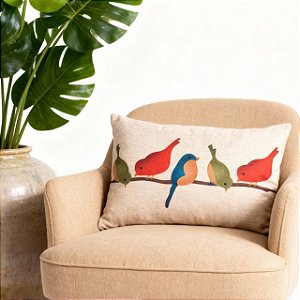 CAPA ALMOFADA LINHO RETANGULAR BAGUETE PASSAROS 30x50