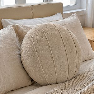ALMOFADA REDONDA COMPLETA TECIDO BOUCLE COM REFIL COR CAQUI BEGE ESCURO 43CM