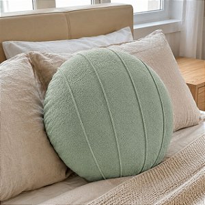 ALMOFADA REDONDA COMPLETA TECIDO BOUCLE COM REFIL COR VERDE CLARO 43CM