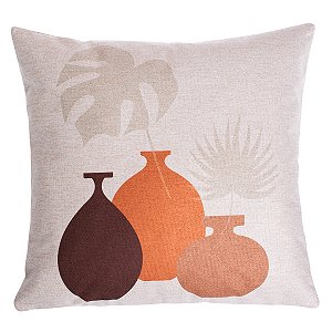 CAPA ALMOFADA LINHO VASO FLOR 45x45
