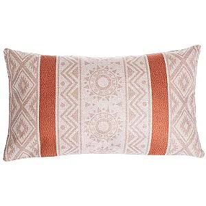 CAPA ALMOFADA LINHO RETANGULAR BAGUETE TRIBAL TERRACOTA 30x50