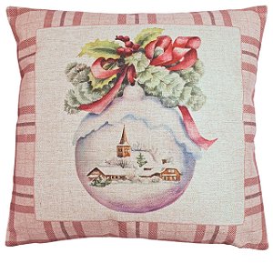 CAPA DE ALMOFADA LINHO BOLA DE NATAL ROSE 45x45