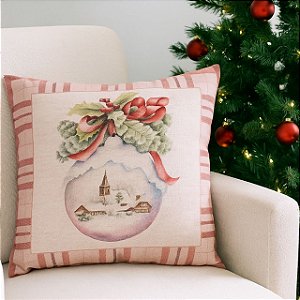 CAPA DE ALMOFADA LINHO BOLA DE NATAL ROSE 45x45