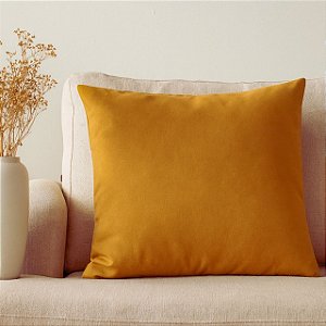 CAPA DE ALMOFADA COR MOSTARDA EM LINHO 45X45 CM