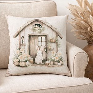 CAPA DE ALMOFADA LINHO CASA COELHO PASCOA 45x45