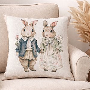 CAPA DE ALMOFADA LINHO CASAL COELHO PASCOA 45x45