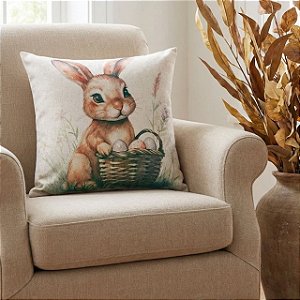 CAPA DE ALMOFADA LINHO COELHO OVOS PASCOA 45x45