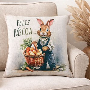 CAPA DE ALMOFADA LINHO FELIZ PASCOA 45x45