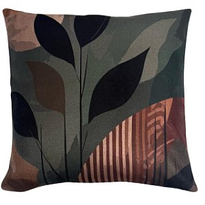 CAPA DE ALMOFADA LINHO FOLHAGEM VERDE TERRACOTA 45X45