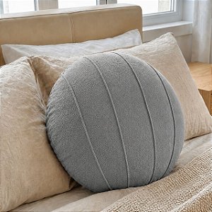 ALMOFADA REDONDA COMPLETA TECIDO BOUCLE COM REFIL COR CINZA 43CM