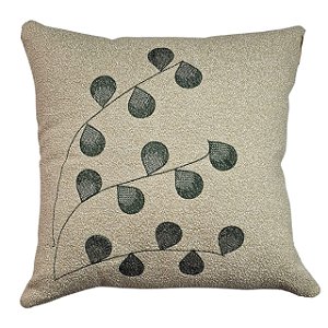 CAPA ALMOFADA BOUCLE BORDADA RAMO VERDE 50X50CM