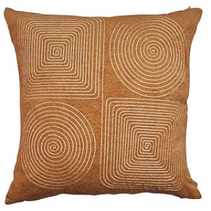 CAPA DE ALMOFADA BOUCLE BORDADA ARABESCO MOSTARDA 50X50CM