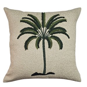CAPA DE ALMOFADA TECIDO BOUCLE BORDADA COQUEIRO 50X50CM