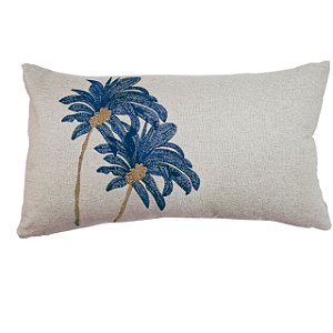 CAPA RETANGULAR BAGUETE LINHO BORDADA 30X50 CM COQUEIRO AZUL
