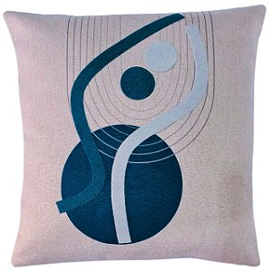 CAPA ALMOFADA LINHO APLIQUE BOUCLE ESTAMPA 45X45CM AZUL MARI