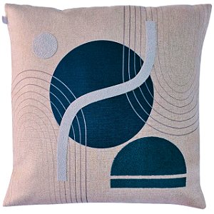 CAPA ALMOFADA LINHO APLIQUE BOUCLE ESTAMPA 45X45CM AZUL MARI